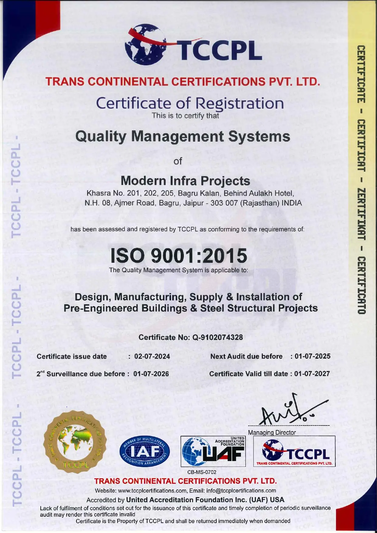 ISO 9001:2015 Certified for Quality Management Systems